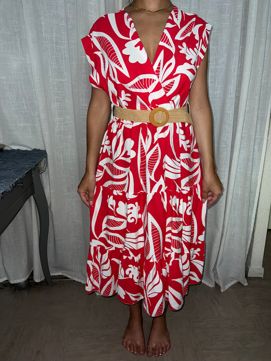 Robe longue cache cœur avec ceinture paille SABINE-The Phénix Styles