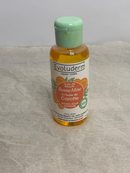 EVOLUDERM - Huile de Beauté à l'Huile de Carotte- Huile Végétale - Visage, Corps, Cheveux - 100 ml - 99,8% d’Origine Naturelle - Végan - Fabrication Française